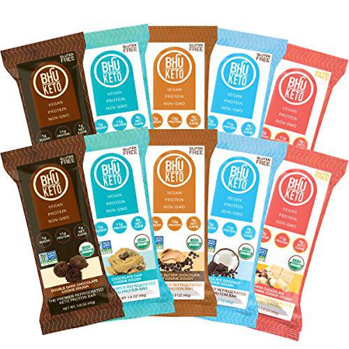 BHU Cookie Dough Keto Protein Bars - Ultra Creamy Refrigerated Keto Snacks, Variety of Cookie Dough Flavors (10 Bars)