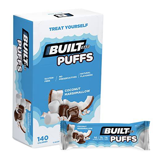 Built Bar 12 Pack High Protein and Energy Bars - Low Carb, Low Calorie, Low Sugar - Covered in 100% Real Chocolate - Delicious, Healthy Snack - Gluten Free (Coconut Puff)
