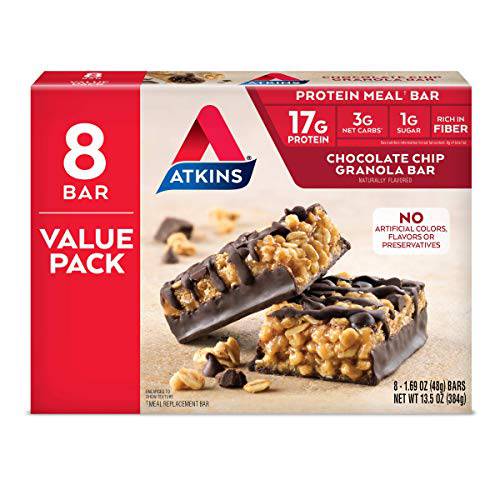 Atkins Protein Meal Bar, Chocolate Chip Granola, Keto Friendly, 8 Count