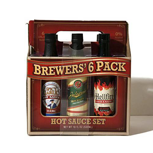 Brewers’ 6 Pack Hot Sauce Selections,each 3 Fl Oz, Jalapeno, Cayenne, Garlic, Habanero, Chipotle, and Mango Habanero, 6 Count.