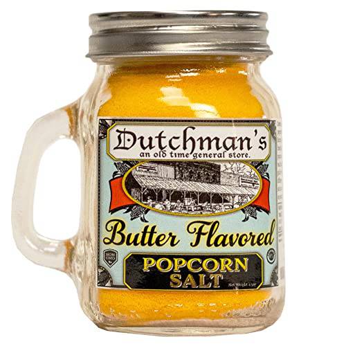 Dutchman’s Buttery Popcorn Seasoning Salt,Old Fashioned Flavor (Butter Flavored, 4.5 oz) Decorative Glass Shaker Jar