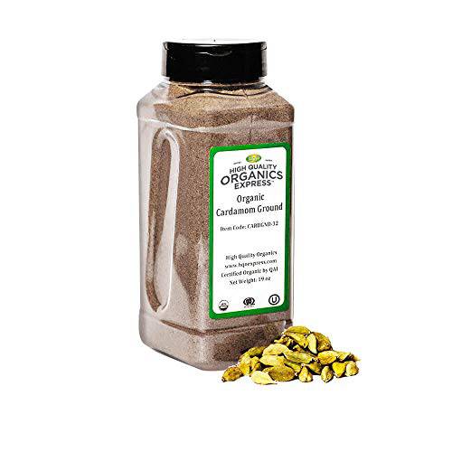 HQOExpress Ground Cardamom Seasoning Powder - USDA Certified Organic - Gluten-Free - Non-GMO - Kosher - Sustainably Grown (19 oz. Chef Jar)