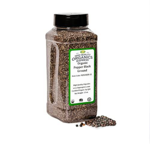 HQOExpress Organic Coarse Ground Black Pepper - Restaurant Style for Cooking - USDA Certified Organic - Non-GMO - Sustainably Grown - 16 oz. Chef Jar