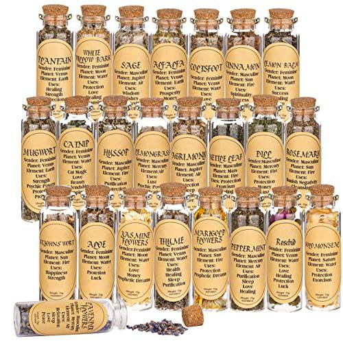Witchcraft Supplies, 24 Bottles Herbs for Witchcraft, Dried Herbs for Witchcraft, Pagan, Rituals, Witch Spells, Wiccan Supplies and Tools