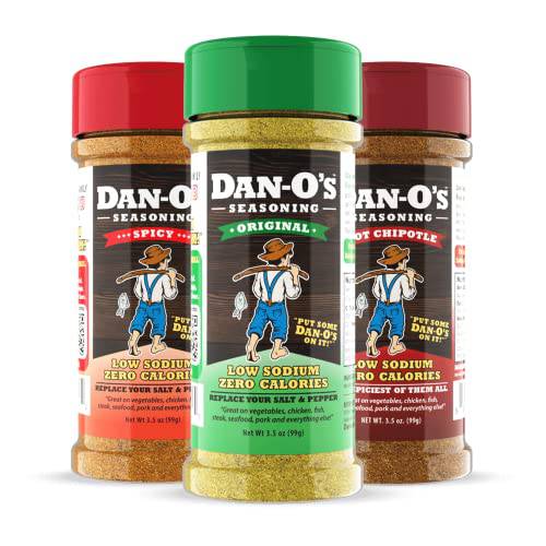 Dan-O’s Seasoning 3.5 oz Variety Bundle - 3 Pack (Original, Chipotle, & Spicy) | All-Natural | Sugar-Free | Keto | All-Purpose Seasonings | Low Sodium Seasoning