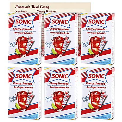 Sonic Cherry Limeade Singles to Go Drink Mix | 6 Boxes - 36 Flavor Packets of Sugar Free Water Enhancer Drink Mix Powder | Bundle with Ballard Products Hard Candy Recipe Card