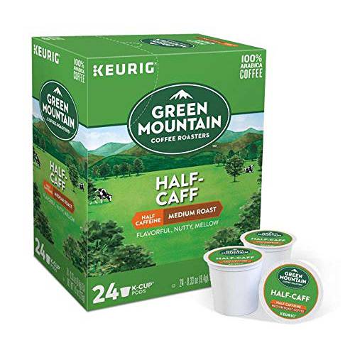 Green Mountain Coffee Roasters Half Caff, Single-Serve Keurig K-Cup Pods, Medium Roast Coffee, 24 Count