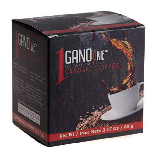 GanoOne Instant Classic Black Coffee with Ganoderma - Reishi Mushroom Extract Premium Blend 20 Single Serve Sachets, 1-pack