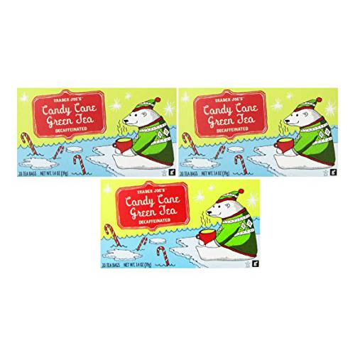 Trader Joe’s Candy Cane Green Tea Decaffeinated - 3 Boxes (Total of 60 Tea Bags)