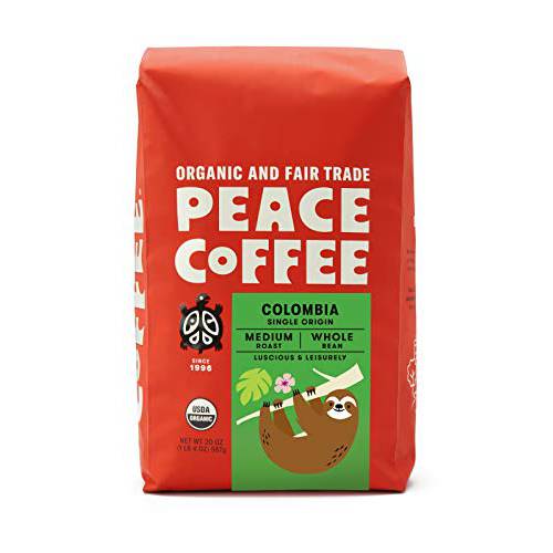 Peace Coffee Colombia Single Origin Coffee (ANEI Cooperative) Medium Roast, Organic Fair Trade Coffee, Whole Bean 20 oz. Bag