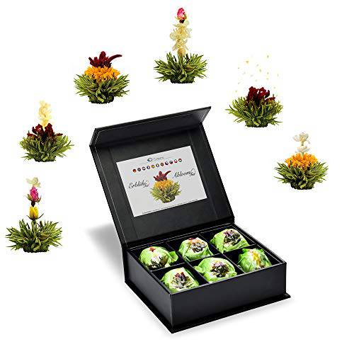 Creano Tea Flowers Mix 6pcs Set Blooming Tea Green Tea in Elegant Magnetic Box with Silver Embossing