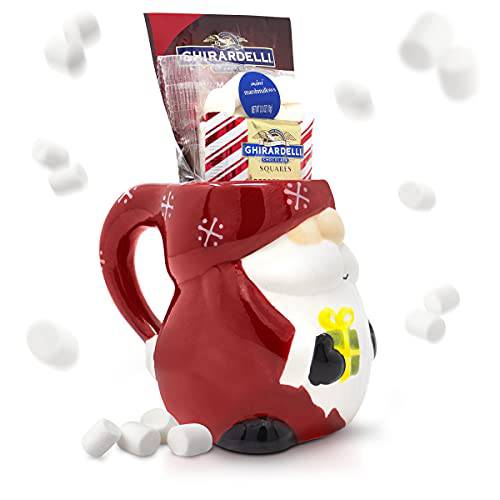 Ten Acre Gifts Hot Cocoa Mix Gnome Mug With Ghirardelli Hot Chocolate, Mini Marshmallows & Ghirardelli Peppermint Bark Chocolate Square - Giftable Treats - Cozy Winter Hot Drink Gift