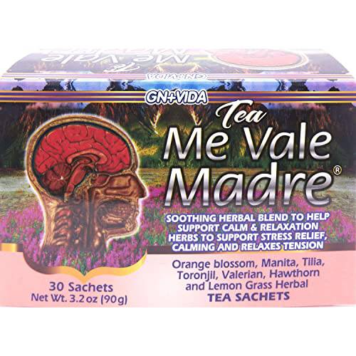 Me Vale Madre Natural Calming Tea: 100% Natural for Relaxation, Stress and Tension Relief Herbal Tea for Peaceful and Better Sleep. Te Relajante y Calmante para Minimisar Estress, Tension y Dormir Mejor – 30 Tea Bags