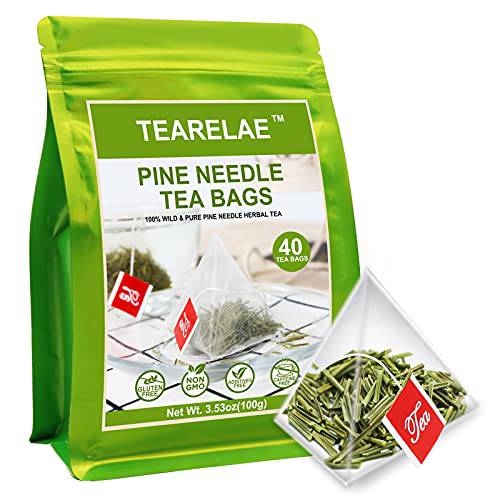 TEARELAE - Pine Needle Tea Bags - 3.53oz/100g (2.5g X 40 Bags) - 100% Pure Natural Dried Masson Pine Needles - Cut & Sifted - Caffeine-free