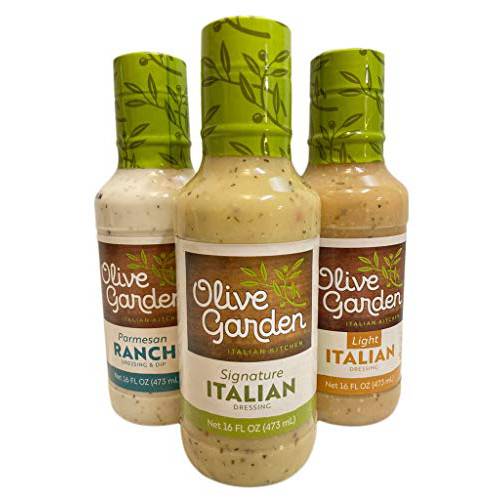 Olive Garden Salad Dressing Bundle: Signature Italian,Light Italian,Parmesan Ranch - 16 ounces each,Pack of 3