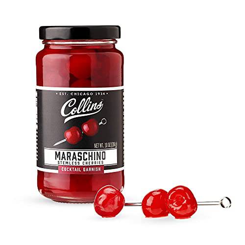 Collins Stemless Maraschino Cherries, Popular Garnish for Cocktail Drinks, Desserts, Martinis, Manhattan, Old Fashioned, 10oz