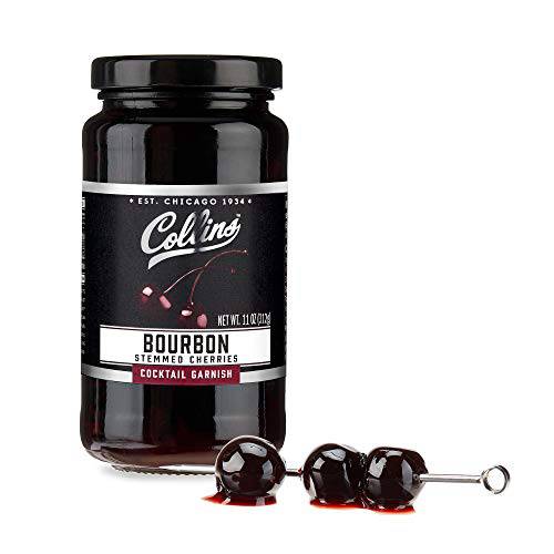 Collins Bourbon Cherries | Garnish for Manhattan or Old Fashioned Cocktails and Desserts, Made with Award Winning Whiskey, 11 Ounce Glass Jar