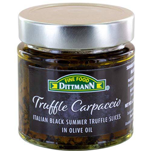 100% Italian Black Summer Truffle Carpaccio (6.35 Oz) - Thin Shaved Truffle Slices (Tuber Aestivum) in Olive Oil - Gourmet Ready to Eat Truffles