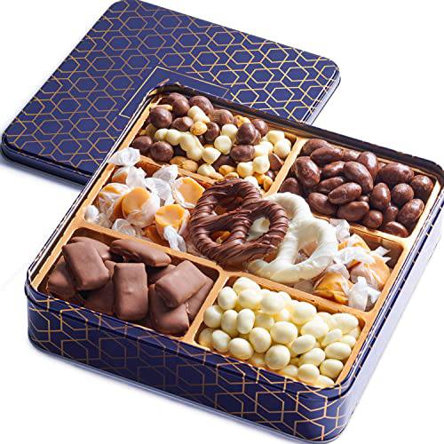 Hazel & Creme Christmas Chocolate Gift Basket - Holiday Food Gift Box - Gourmet Gift for Holiday, Birthdays, Sympathy, Corporate Gift Tin Him and Her