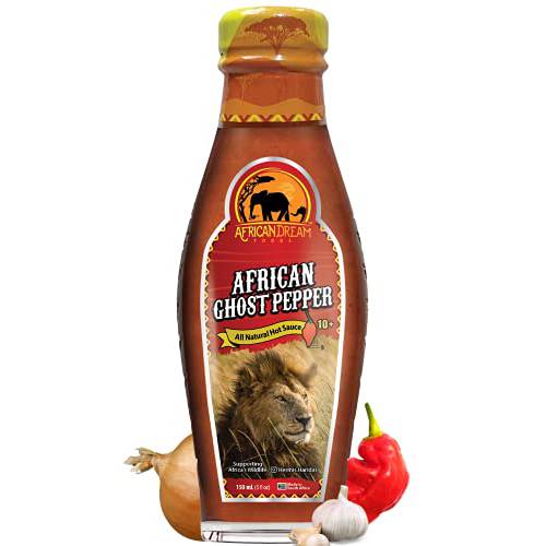 African Ghost Pepper Sauce by African Dream Foods | All Natural Hot Sauce | Made with African Ghost Peppers, 5 fl oz bottle
