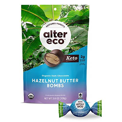 Eco Hazelnut Butter Bombs - Organic Dark Chocolate - Healthy Snacks for Adults - 9 Individually Wrapped Treats- Gluten-Free - NO Preservatives, Low-Carb & Low Sugar - Keto Friendly