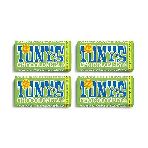 Tony’s Chocolonely | Pack of 4 | 51% Dark Chocolate Bar with Almonds and Sea Salt, 6.35 Oz Each