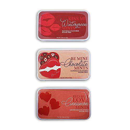 Amusemints Valentine’s Day Mints - 3-Pack, Assorted Candies - Wintergreen, Chocolate, Cinnamon Flavors - Naturally Flavored, Sugar-Free - Gift for V Day, Anniversary, Date Night - 0.56oz Boxes