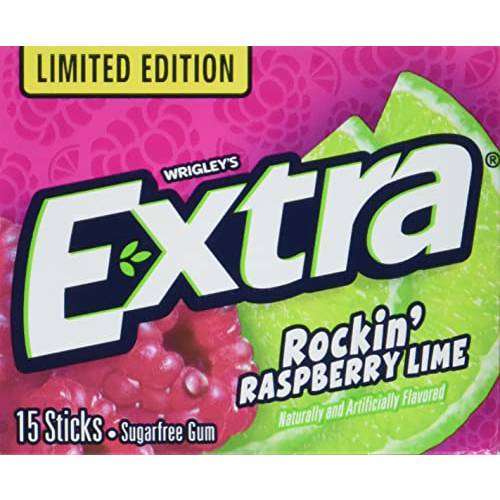 Extra Rockin’ Raspberry Lime Sugar-Free Gum, 15 Count (Pack of 10)
