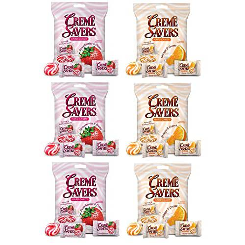 Creme Savers Strawberry and Creme Orange and Creme Hard Candy 6 Bag Variety Bundle | The Original Classic Creme Savers | Six Bag Variety Pack - 37.5oz Total Included, 6.25 Ounce (Pack of 6)