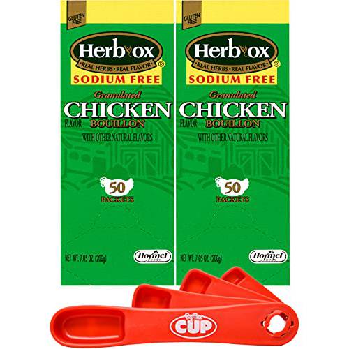 Herb-Ox Granulated Sodium-Free Chicken Flavor Bouillon (Pack of 2) with By The Cup Swivel Measuring Spoon
