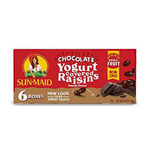 Sun-Maid Yogurt Coated Raisins | Dark Chocolate | 1 Ounce Boxes | Pack of 6 | Whole Natural Dried Fruit | No Artificial Flavors | Non-GMO