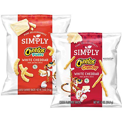 Simply Variety Pack, Cheetos White Cheddar Puffs & Crunchy, 0.875 Ounce (Pack of 36)