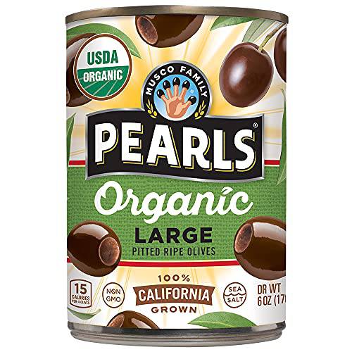 PEARLS Organic, Ripe Pitted Large, Black Olives, Can, Original, Large Black Ripe, 6 Ounce (Pack of 12)