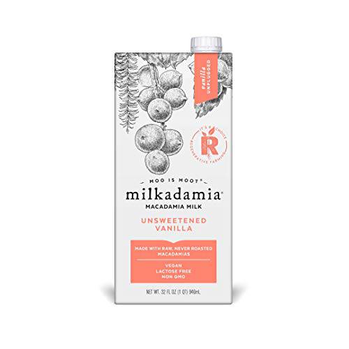 Milkadamia Unsweetened Vanilla, Vegan and Keto-Friendly Macadamia Milk (177422), 32 Fl Oz (Pack of 6)