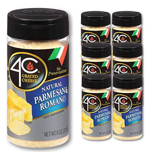 4C Grated Parmesan Romano Cheese Cannisters, 6 Pack, All Natural Premium, No Preservatives, Perfect for Italian Pastas, Lasagnas, Popcorn and More