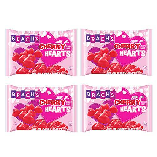 Brachs Jube Jel Cherry Hearts Valentines Day Jelly Candy Bulk Pack of 4 Bags - 12 oz Per Bag - 48 oz Total - Fruity, Chewy, Cherry Flavored Jube Jel Valentine Candy