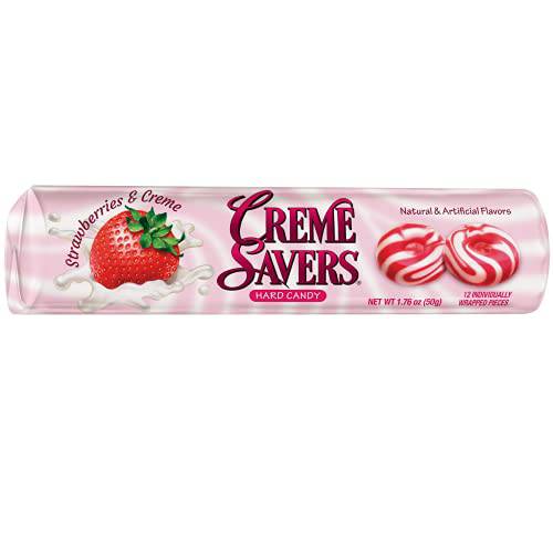 Creme Savers Strawberries and Creme Hard Candy | The Taste of Fresh Strawberries Swirled in Rich Cream | The Original Classic Creme Savers Brought To You By Iconic Candy | One Individual Roll