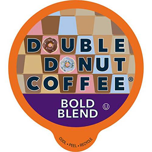 Double Donut Medium Dark Roast Coffee Pods, Bold Blend Coffee, Single Serve Coffee For Keurig K Cups Machines, Dark Roast Coffee in Recyclable Pods, Hot or Iced Coffee, 24 Count