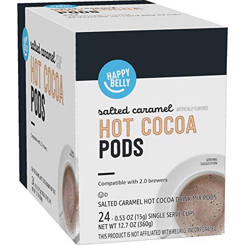 Amazon Brand - Happy Belly Hot Cocoa Pods Compatible with 2.0 K-Cup Brewers, Salted Caramel Flavored, 24 Count