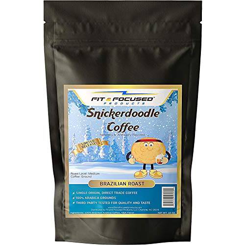 Snickerdoodle Flavored Ground Coffee - 100% Brazilian Arabica Grounds Infused With Vanilla, Cinnamon, and Caramel - Kosher, Direct Trade, Sugar Free, Zero Calorie And Keto Diet Friendly, 10 Ounce Bag