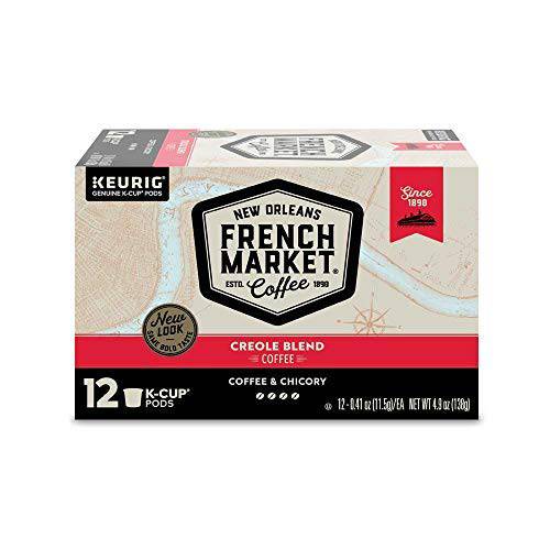 French Market Coffee, Creole Blend Coffee and Chicory, Single Serve Coffee K-Cup Pods, Dark Roast, 12 Count