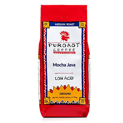 Puroast Low Acid Ground Coffee, Premium Mocha Java, High Antioxidant, 2.2 lb
