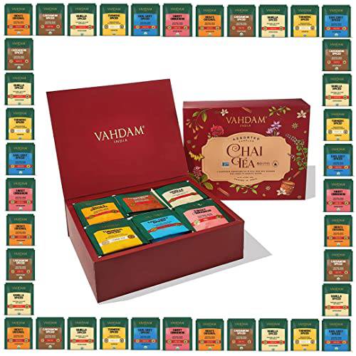 VAHDAM, Chai Tea Sampler | 6 Flavors - 10 Tea Bags Each | Tea Variety Pack - Assorted Chai Tea Gift Sets | New Year Gift Basket 2023 | Happy New Year Gifts for Women & Men, Tea Gift Sets