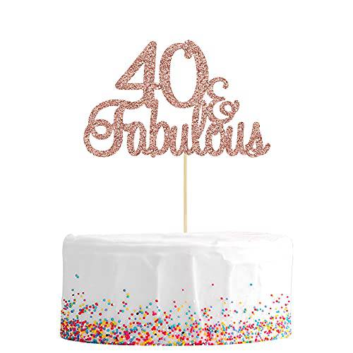 Gyufise 1Pcs 40 & Fabulous Cake Toppers Rose Gold 40 and Fabulous Cake Toppers for Happy 40th Birthday Cheers to 40 Party Decorations 40 Anniversary Birthday Cake Decorations Supplies