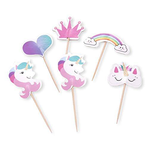 CCINEE 48pcs Rainbow Unicorn Cupcake Toppers Picks Double-Sided Paper Unicorn Cake Toppers for Birthday Party Dessert Decoration