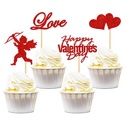 Keaziu 36 Pack Happy Valentine’s Day Cupcake Toppers Cupid’s Arrow Heart Cupcake Picks Love Cupcake Toppers for Wedding Proposal Engagement Bridal Shower Sweet Love Theme Party Cake Decoration Red