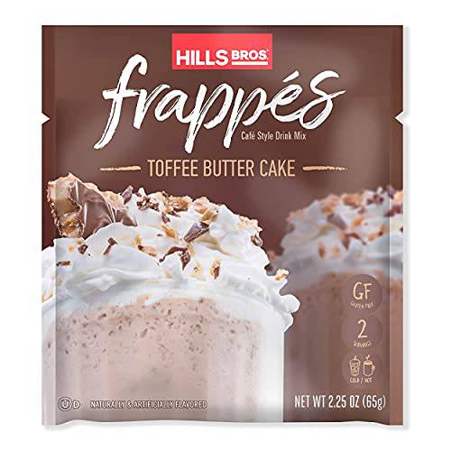 Hills Bros. Frappés, Toffee Butter Cake Drink Mix, 12 Count (2.3 oz Packets) – Gluten Free, Kosher Certified, Easy to Make, Rich and Delectable