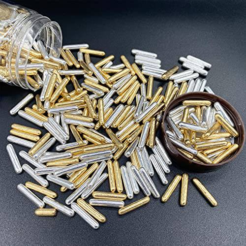 Weraru Gold Silver Pearl Sugar Sprinkles Candy Baking Cake Decorations Cupcake Toppers Cookie Decorating Celebrations Wedding Shower Party Chirstmas Supplies 120g/ 4.2oz