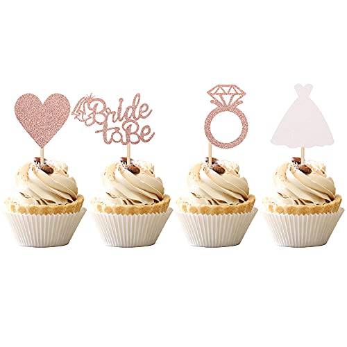 24 PCS Bride to Be Cupcake Toppers with Heart Ring Dress Bridal Shower Cupcake Picks Wedding Engagement Bachelorette Party Cake Decorations Supplies