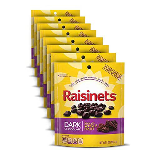 Raisinets, Dark Chocolate Covered California Raisins, 8.0 oz Resealable Bag, Bulk 8 pack